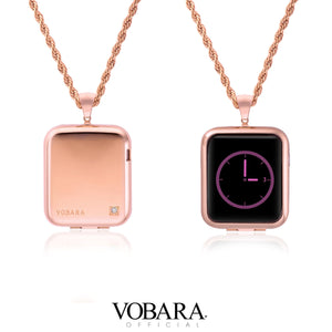 38mm (series 2,3,4) Rose gold Apple Watch pendant case with chain necklace. Front and back image.